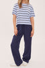 boxy tee in sky blue with black and white stripes 