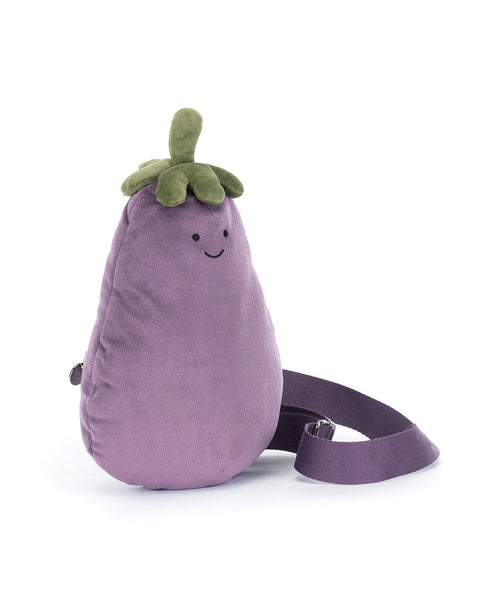 plush eggplant hip pack from jellycat, amuseable eggplant bum bag