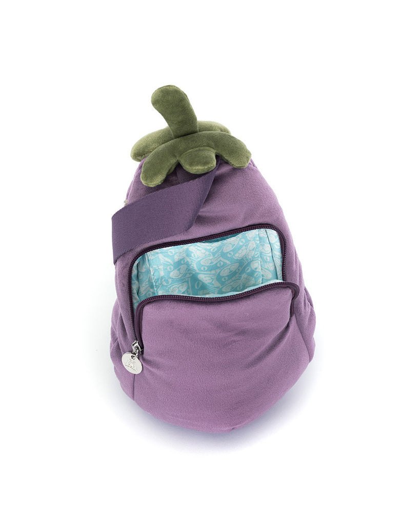 plush eggplant hip pack from jellycat, amuseable eggplant bum bag