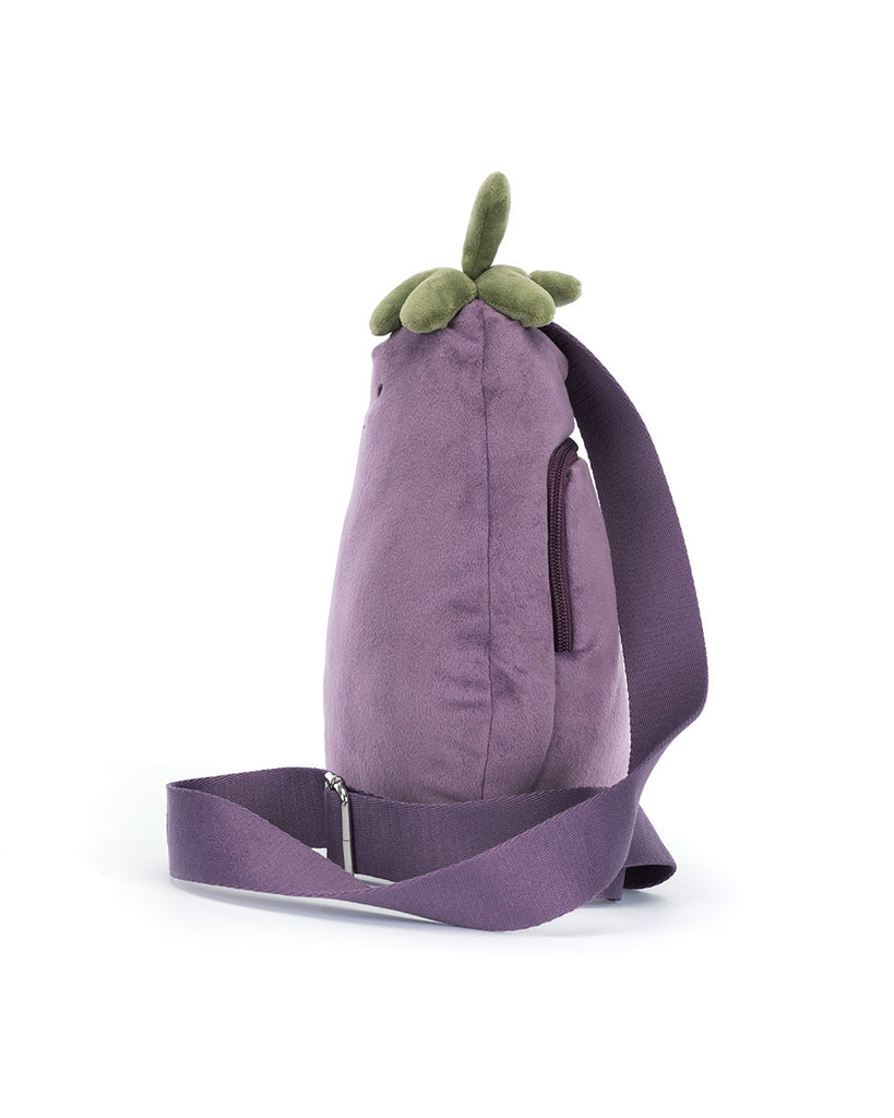 plush eggplant hip pack from jellycat, amuseable eggplant bum bag