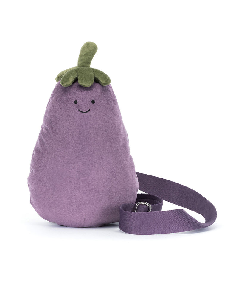 plush eggplant hip pack from jellycat, amuseable eggplant bum bag