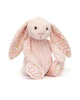 pink plush bunny with floral details on ears and paws