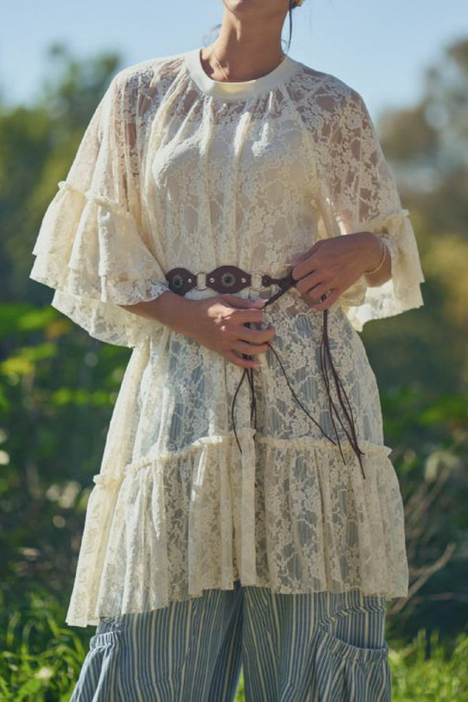 flowy lace overlay mini dress in cream