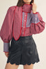 button down top in red and blue plaid with a removable statement collar
