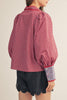 button down top in red and blue plaid with a removable statement collar