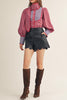 button down top in red and blue plaid with a removable statement collar