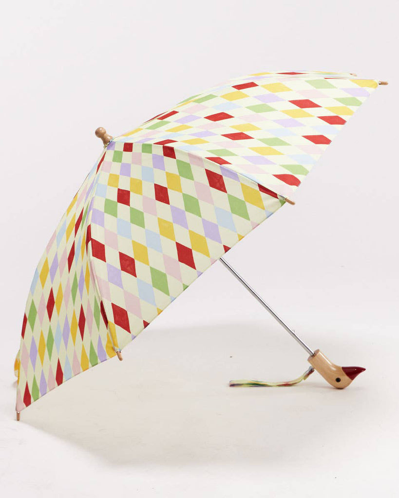 kids duckling umbrella from duckhead in a harlequin diamond pattern