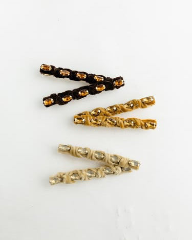 knotted velvet clips in neutral 