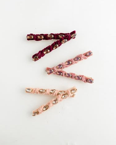 knotted velvet clips in blush