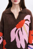 elevated sweater dress in heathered chocolate brown with an oversized floral graphic