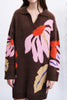 elevated sweater dress in heathered chocolate brown with an oversized floral graphic