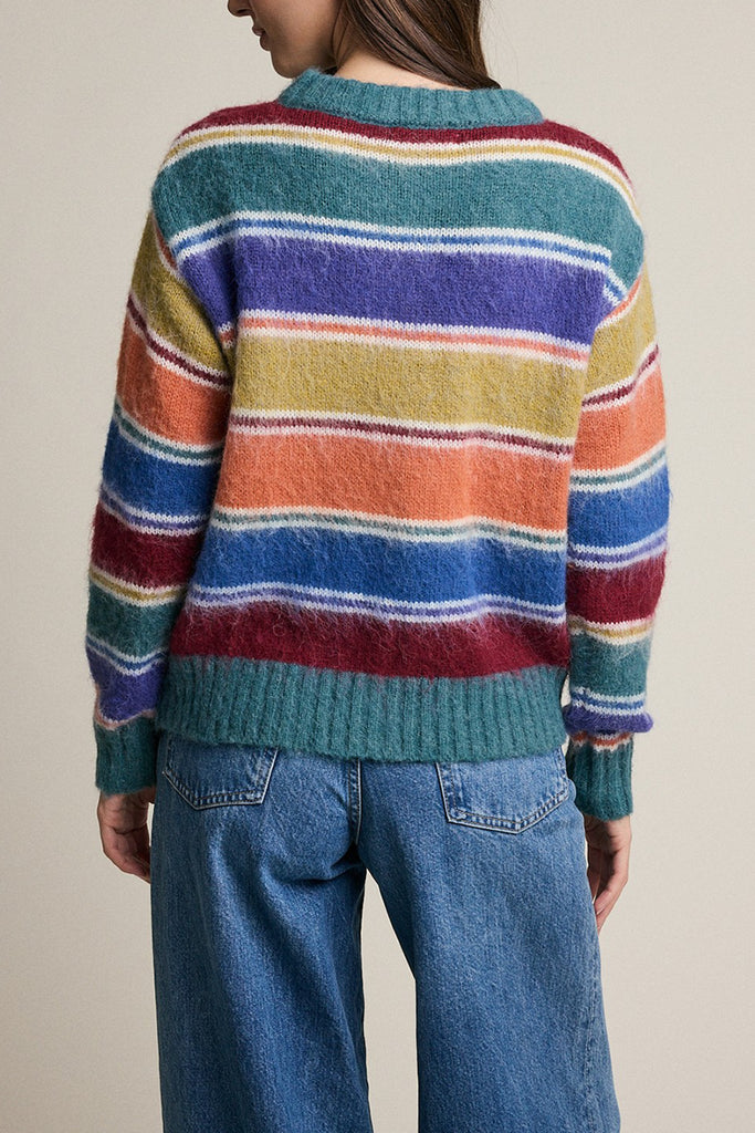 soft and comfortable knit cardigan in colorful rainbow stripes