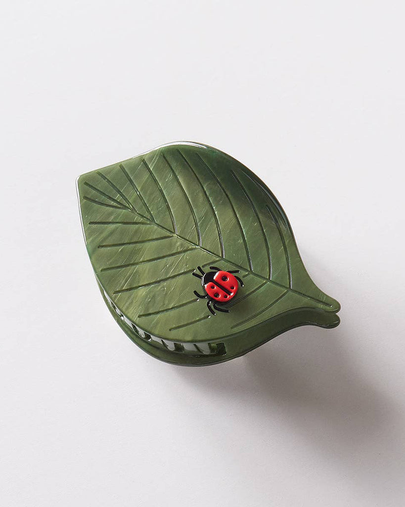leaf shaped hair claw with sweet ladybug detail 