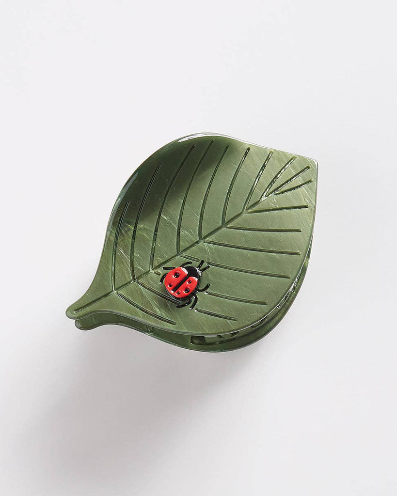 leaf shaped hair claw with sweet ladybug detail 