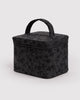 large cosmetic case in a charcoal grey ditsy floral pattern 