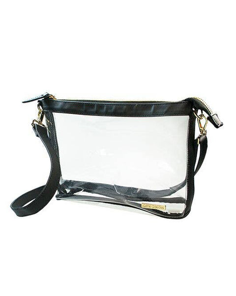 large clear crossbody bag with black accents