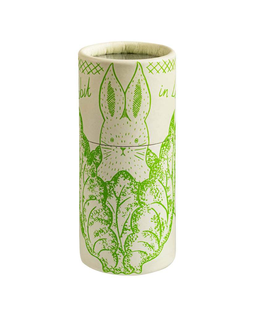 large cylinder of safety matches, rabbit in the lettuce