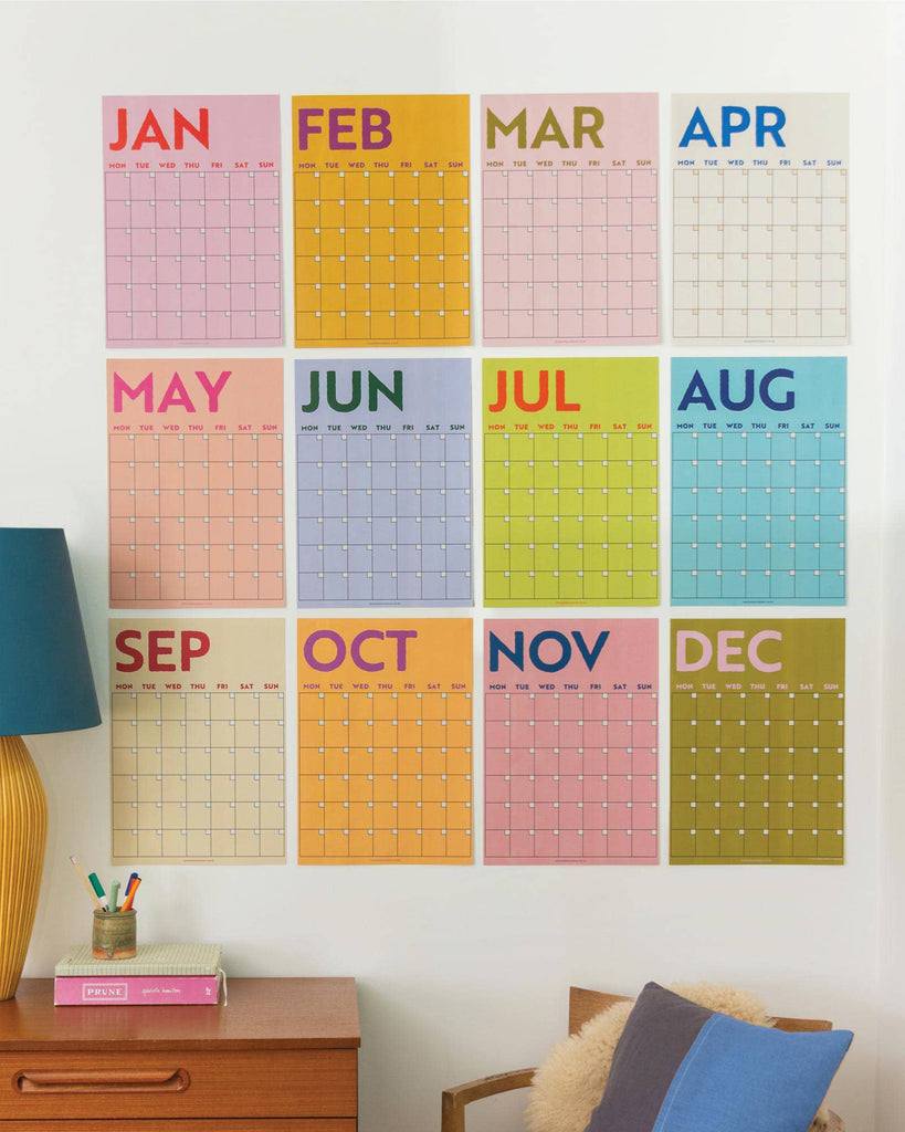 undated wall calendar, colorburst, monday start
