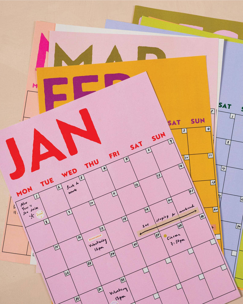 undated wall calendar, colorburst, monday start