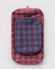 large nylon packing cube set in colorful plaid prints