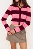 knit cardigan in hot pink and burgundy stripes with a shrunken fit