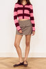 knit cardigan in hot pink and burgundy stripes with a shrunken fit
