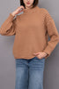 knit pullover in two tone brown stripes with a special funnel neckline