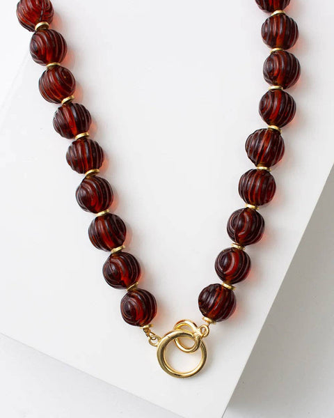 lucid glass bead necklace in amber