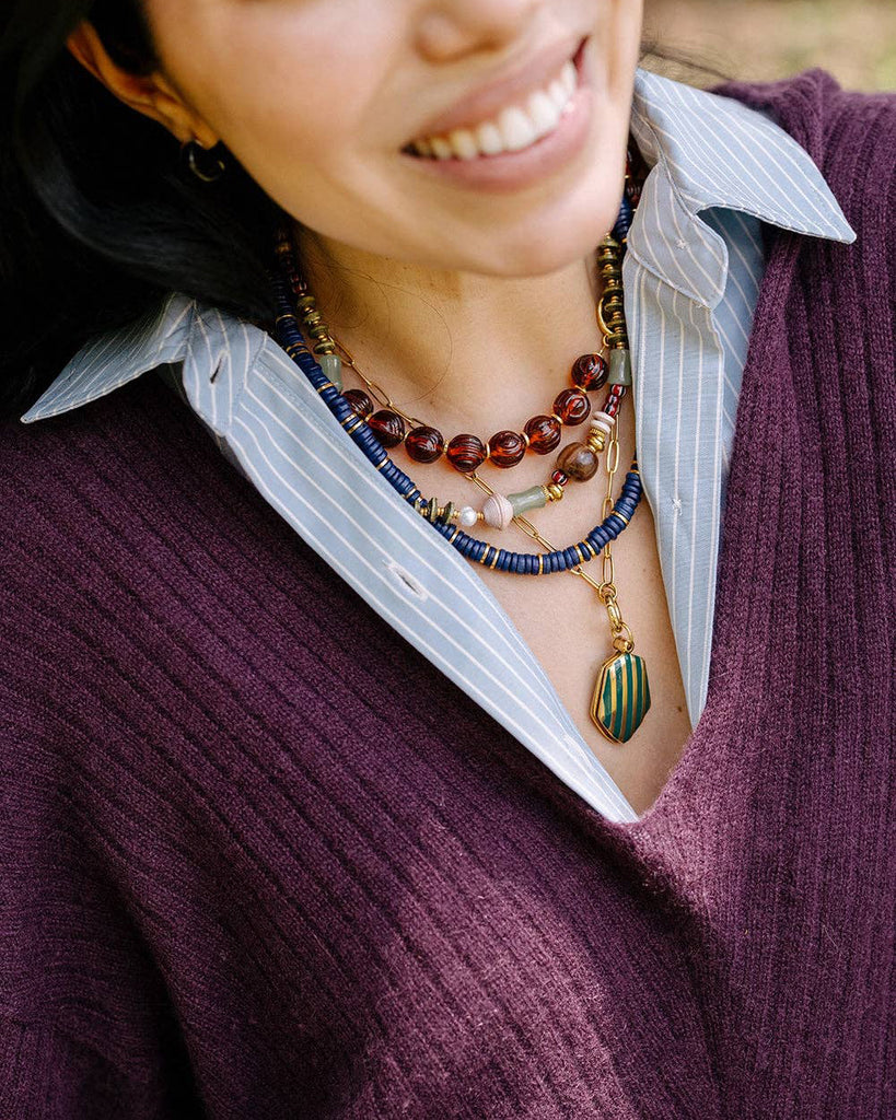 lucid glass bead necklace in amber