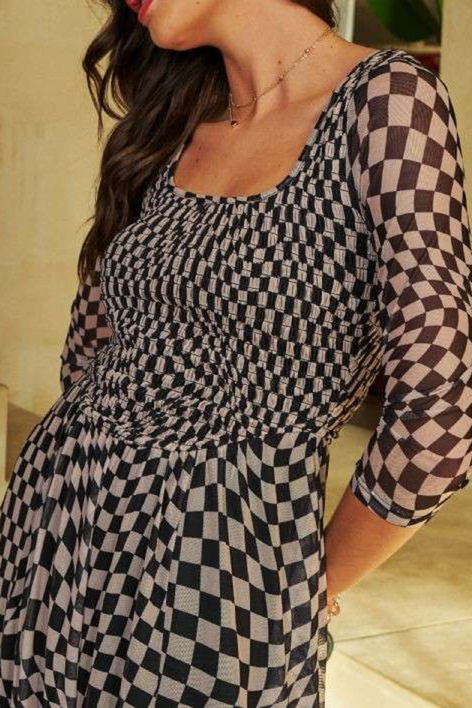 checkered mesh dress More You Mesh Maxi Dress in Black + White Checkerboard