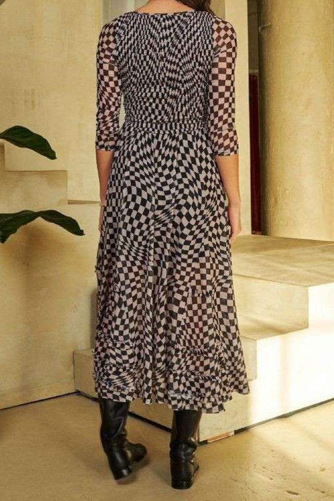 checkerboard midi dress Checkered Midi Dress Medium 6-8 / Red+Natural