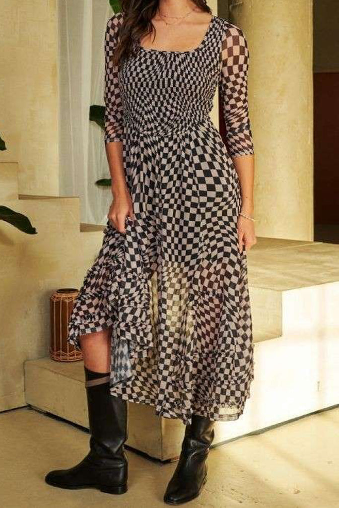 checkered mesh dress Black/Multi Link Check Mesh Shirt Dress | WHISTLES