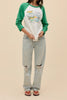 daydreamer vintage-inspired raglan tee in washed kelly green and white