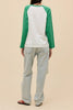 daydreamer vintage-inspired raglan tee in washed kelly green and white