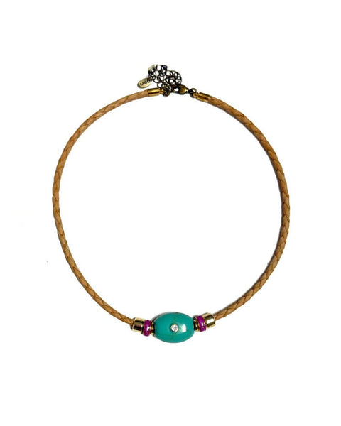 braided leather cord necklace with turquoise stone bead