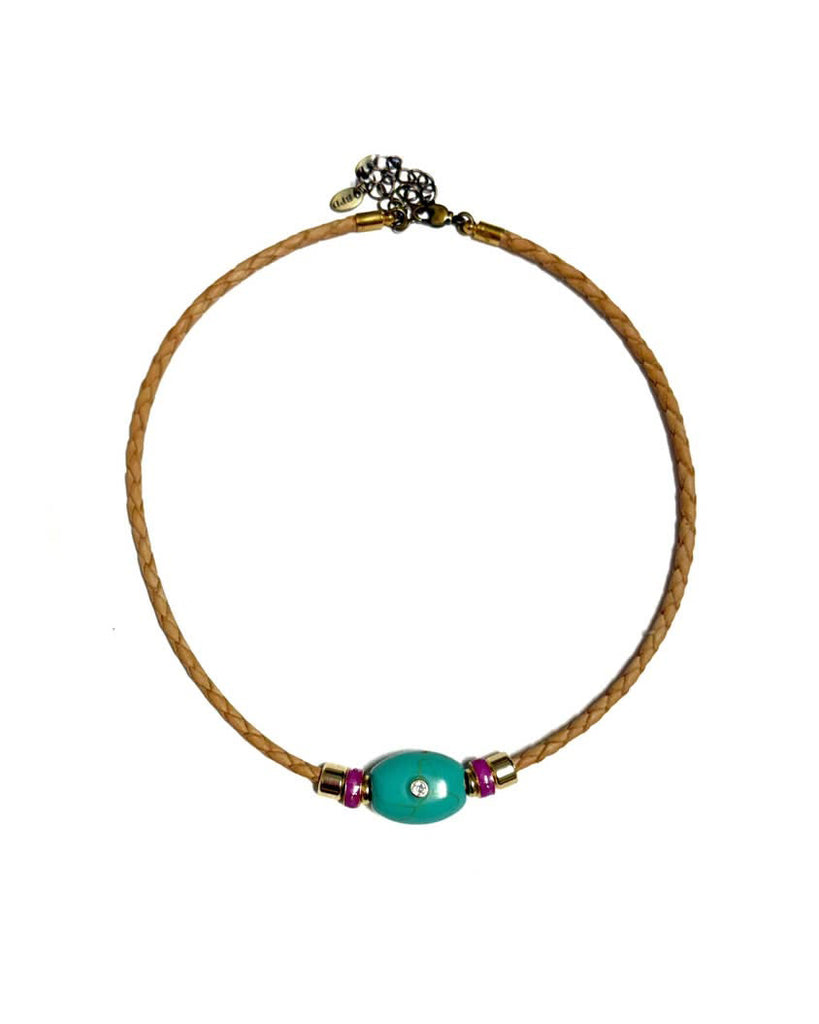 braided leather cord necklace with turquoise stone bead