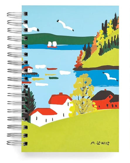 spiral-bound notebook featuring original artwork by canadian folk artist maud lewis