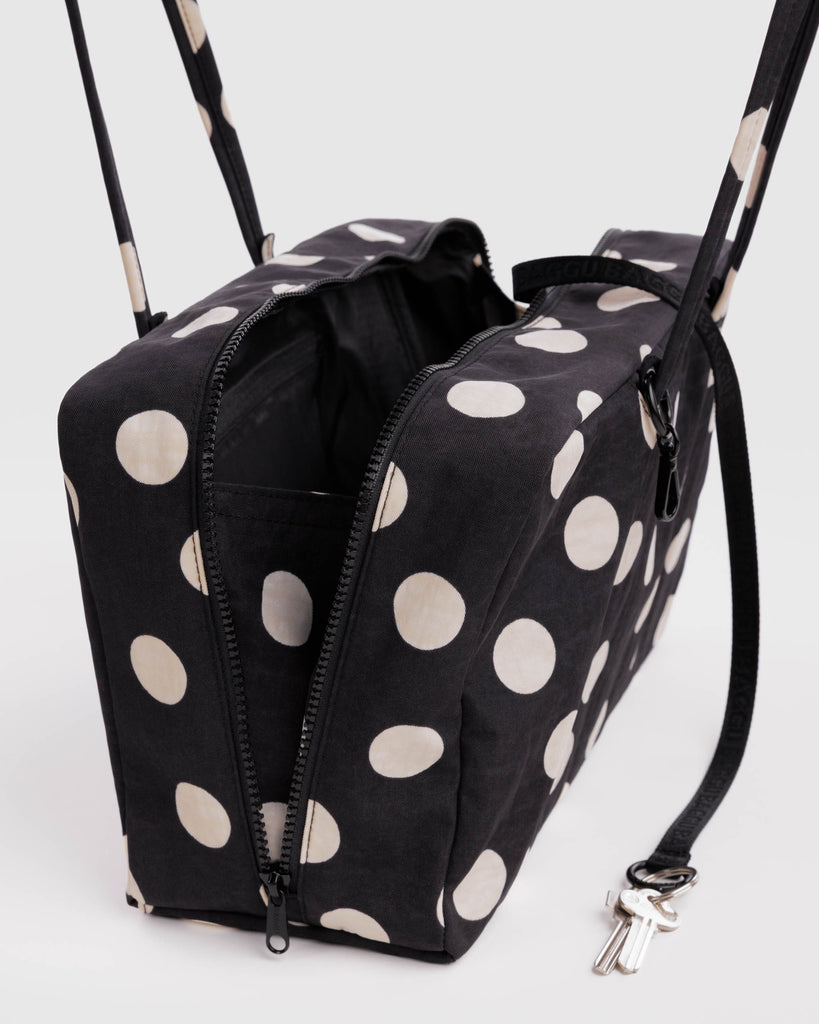 Black & Cream Polka Dot Medium Nylon Bowler Bag