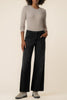 washed black wide leg jeans with unique inset pockets.