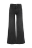 washed black wide leg jeans with unique inset pockets.