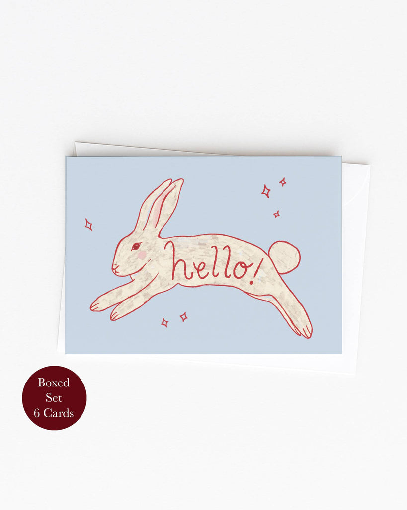mini greeting cards set with a sweet bunny and the message "hello!" 