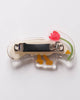 mini french barrette featuring a dove picking a flower, reverse side 