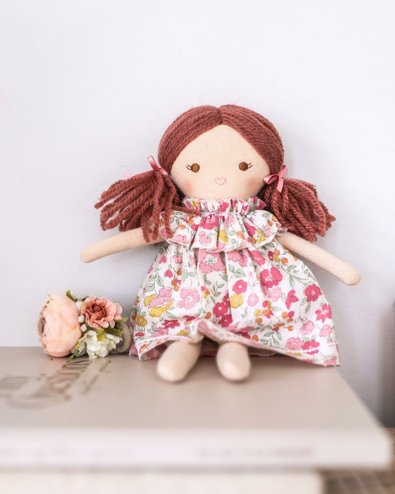 mini matilda doll in a rose garden floral pattern