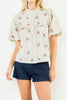 button down top in a grid plaid pattern with lovely embroidered floral details throughout