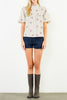 button down top in a grid plaid pattern with lovely embroidered floral details throughout