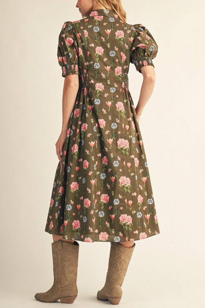 prairie-inspired floral midi dress