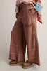wide leg sweatpants in washed mocha brown with unique pocket detailing