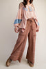wide leg sweatpants in washed mocha brown with unique pocket detailing