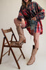 oversized button down hoodie with a mixed plaid design