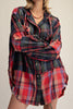 oversized button down hoodie with a mixed plaid design